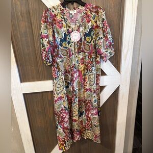 Umgee Paisley Print Midi Dress Sz Medium